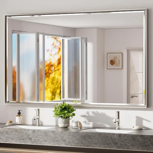 Vista 16 de Espejo de baño negro, espejo de baño biselado de 16 x 24 pulgadas para pared, espejo con marco negro antioxidante para decoración de baño, sala