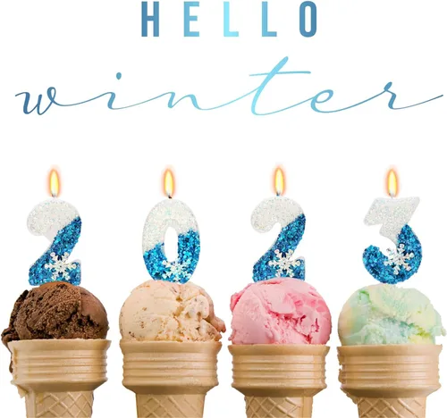 Vista 3 de Velas de cumpleaños con temática de nieve, suministros de fiesta de cumpleaños de invierno, decoración de pastel número 0 de 2.76 pulgadas (número 0)