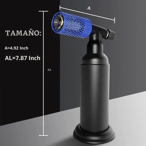 Vista 7 de Antorcha de butano con dispositivo anti-escaldadura, cubierta protectora de acero inoxidable, antorcha de cocina recargable, protección de llama