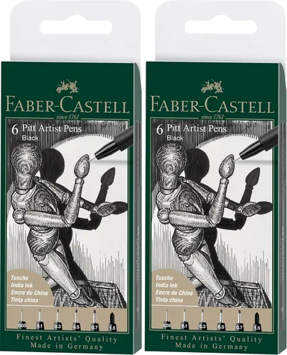 Vista 6 de Faber-Castell PITT Artist Pen India Ink Pen - Cartera de 6 colores 199 negro - XXS, XS, S, F, M, 1.5, (167154)