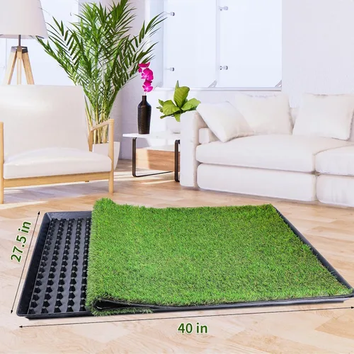 Vista 9 de Almohadilla de césped para perros con bandeja, 40''X27.5'' grande césped artificial para orinal, XL reutilizable de 3 capas almohadillas de césped