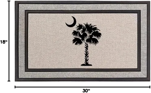 Vista 2 de Daylor Felpudo para interiores y exteriores, de 18 x 30 pulgadas, color gris/beige/negro, con parte trasera de goma, palmera, árbol de palma, luna