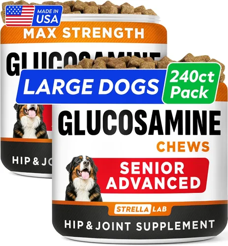 Vista 13 de STRELLALAB Suplemento avanzado de glucosamina para cadera y articulaciones para perros y caballos mayores, mejillón y colágeno de labios verdes