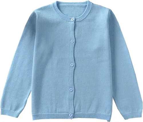 Vista 12 de GSVIBK - Suéter tipo cárdigan de manga larga de algodón para niños, con botones, suéter de cuello redondo para niñas, suéter para uniforme Negro
