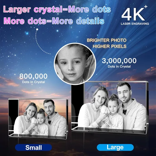 Vista 2 de Foto de cristal 3D personalizada, regalos personalizados para mujeres, hombres, ella, él, mamá, papá, parejas, imagen de vidrio grabado con láser