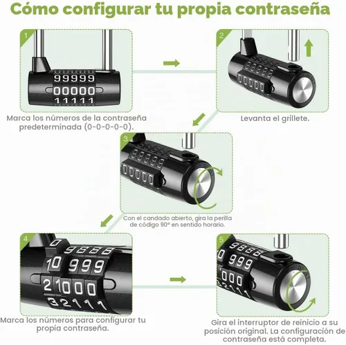 Vista 4 de KeeKit Candado de combinación de 5 dígitos, candado reiniciable de grillete de 4.65 pulgadas de largo, bloqueo de gimnasio alargado impermeable