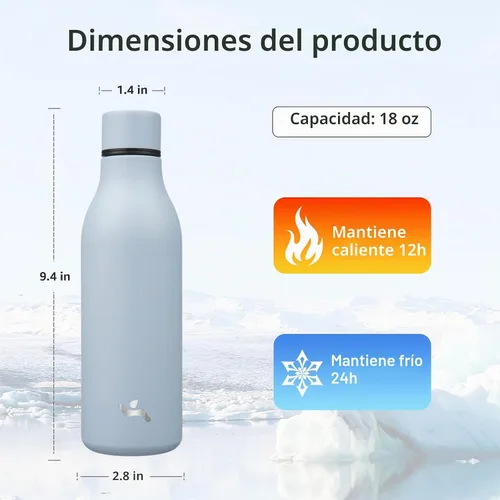 Vista 2 de Konokyo Botella de agua de metal de acero inoxidable aislada de 18 onzas Azul (candy blue)