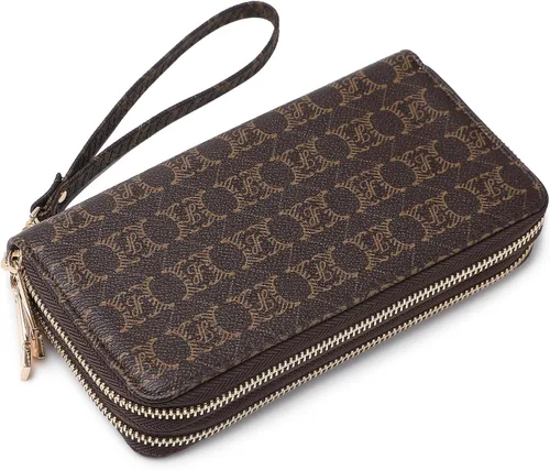 Vista 12 de Women's Double Zip Around Wallet Long Wristlet Purse with Credit Card Slots Negro