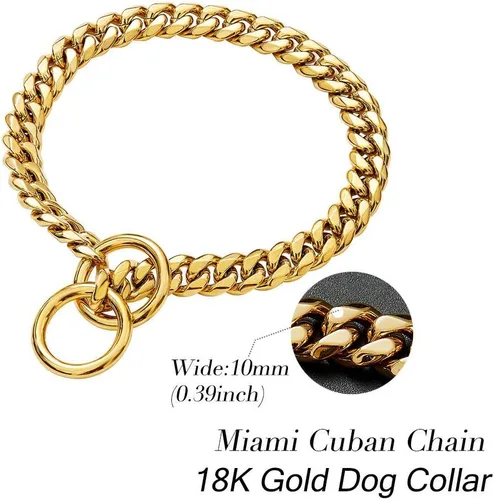 Vista 2 de Collar de perro de eslabones cubanos dorados para perros pequeños a grandes, bonito collar