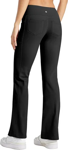 Vista 3 de Willit Pantalones con forro polar para mujer, leggings cruzados para yoga, corte de bota, pantalones térmicos de invierno, leggings acampanados