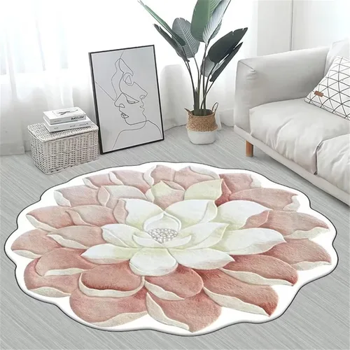 Vista 20 de Alfombra con forma de flor amarilla de 7 pies, alfombra de decoración de sala de estar, adecuada para baño, dormitorio y sala de estar, parte 5