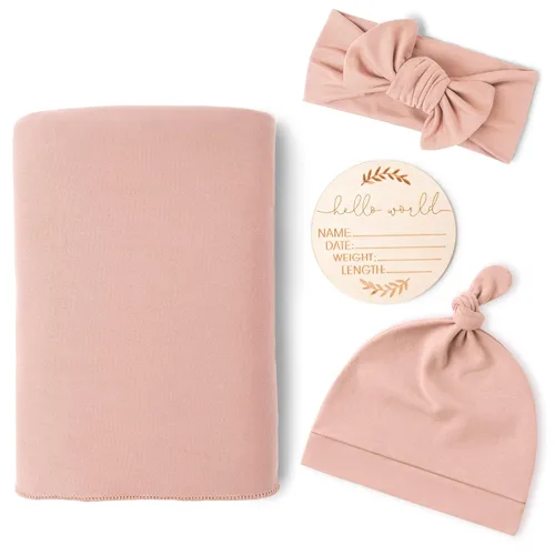 Vista 9 de Konssy Manta para bebé recién nacido con gorro y gorro, manta de recepción Beige