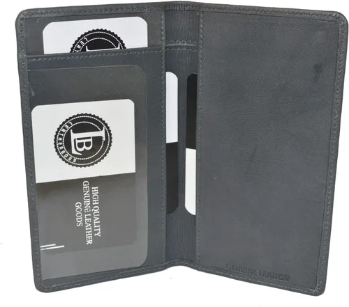 Vista 11 de Leatherboss - Funda de piel auténtica para chequera, Negro -, Cartera de viaje