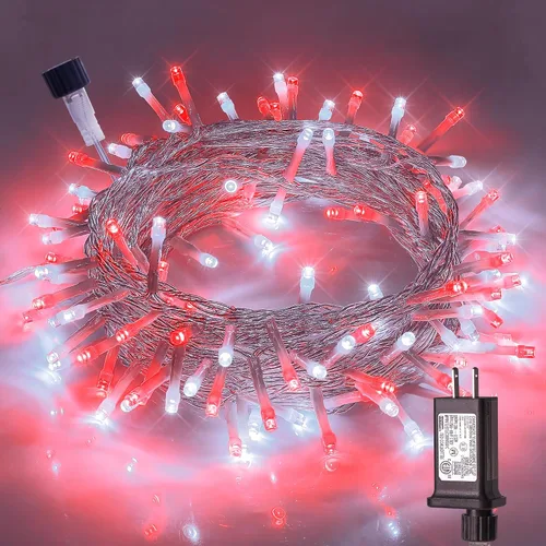 Vista 12 de Hopolon - Luces de Navidad para interiores y exteriores, luces de 100 LED rojas y verdes, 33 pies de luces de hadas centelleantes impermeables