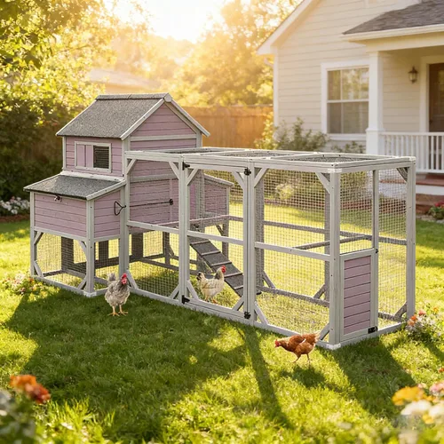 Vista 14 de Aivituvin Gallinero para 4-6 pollos/patos, gallinero de madera para exteriores, jaula grande para gallineros con dos cajas anidables (gris, AIR45)