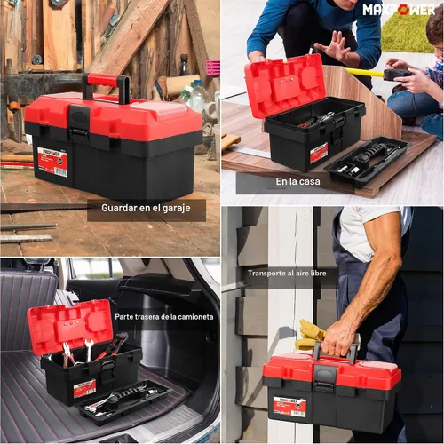 Vista 5 de MAXPOWER Caja de herramientas pequeña, cajas de herramientas de plástico de Rojo