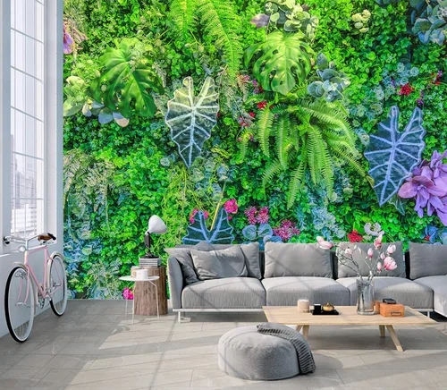 Vista 9 de YQWDMX - Papel tapiz de bosque verde soleado, mural de naturaleza para dormitorio (no es de despegar y pegar)