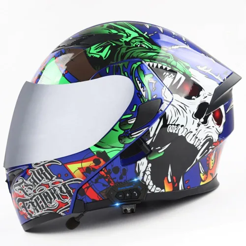 Vista 8 de Casco modular Bluetooth para motocicleta, aprobado por DOT, abatible, de cara completa, integrado, antivaho, doble visera, casco para motocicleta