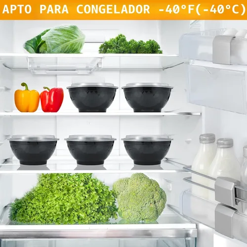 Vista 7 de Kitch'nMore Cuencos de preparación de comidas extra gruesos de 36 onzas con tapas, recipientes de plástico con cubiertas transparentes para fideos
