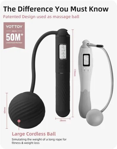 Vista 2 de YOTTOY Cuerdas de saltar para adultos - Cuerda de saltar inalámbrica con contador grande y bola inalámbrica - Cuerda de saltar con peso para mujeres