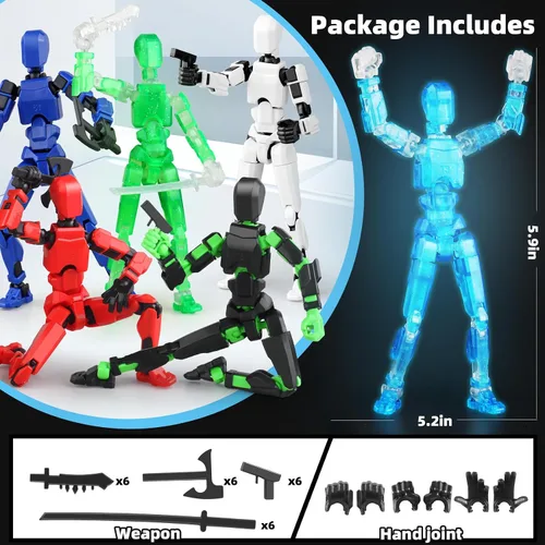 Vista 4 de Juego luminoso de 13 figuras de acción, 6 figuras de acción de robot Titan 13, juguetes impresos en 3D articulados, para entusiastas del modelado