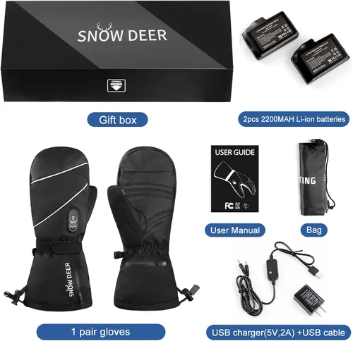 Vista 7 de SNOW DEER Guantes térmicos para hombres y mujeres, 7.4 V 2200 mAh, batería eléctrica recargable, esquí, esquí, patinaje, nieve, camping, senderismo