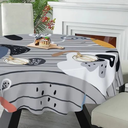 Vista 5 de Bonito mantel redondo minimalista con estampado de perro, lavable, resistente a las arrugas, para el hogar, cocina, comedor, picnic, campamento