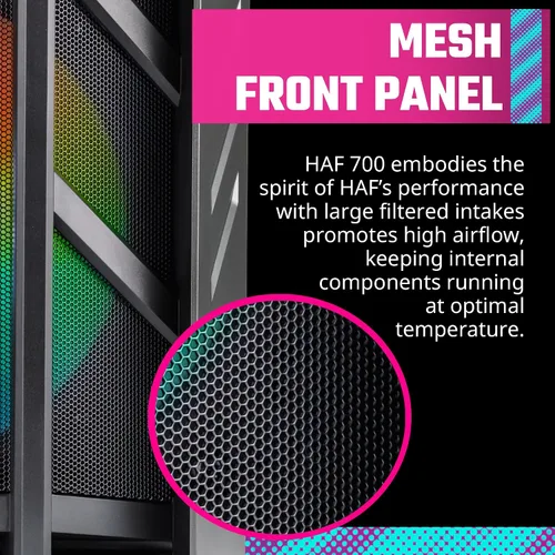 Vista 2 de Cooler Master HAF 700 E-ATX Caja de PC de Alto Flujo de Aire, Panel Frontal de Malla, Ventiladores Duales ARG 200mm Customizable Sickleflow, 1 x USB