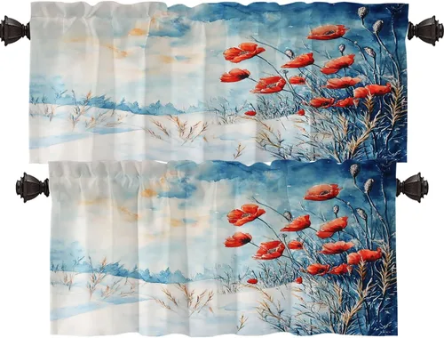 Vista 20 de Shrahala Beach Scenery Blackout Curtain Tiers, Coastal Landscape Kitchen Valance Light Blocking Tier Drapes with Rod Pocket, 2 Pack 26 X 24 in Blue1