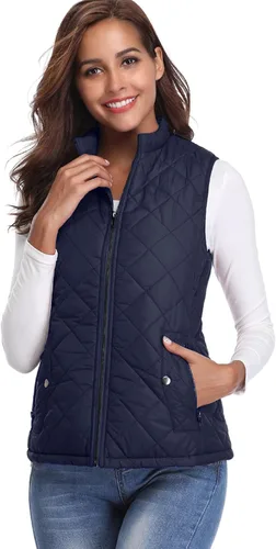 Vista 7 de Fuinloth - Chaleco acolchado para mujer, diseño de cuello alto, ligero, con cierre