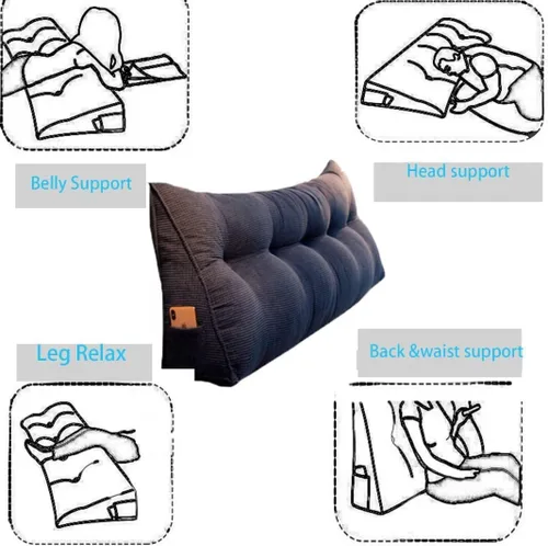 Vista 8 de Almohada triangular de cuña tamaño individual XL con un bolsillo lateral, cojín grande para cabecero, respaldo, almohadas de cuña con funda Gris