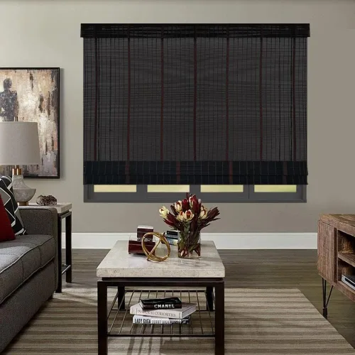 Vista 3 de Persianas romanas de bambú sin cordón para ventana, persianas de madera filtrantes de luz con cenefa de 7 pulgadas de alto, persianas enrollables