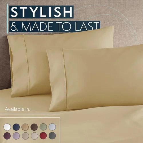 Vista 9 de 2 piezas con conjunto de fundas de almohada colección HC, 1500 hilos contados de calidad egipcia (muchos tamaños y colores). Camel