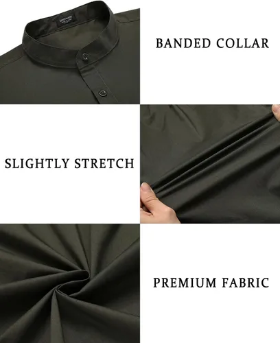 Vista 5 de COOFANDY Camisas de vestir para hombre, con cuello de banda, manga larga, casuales, con botones