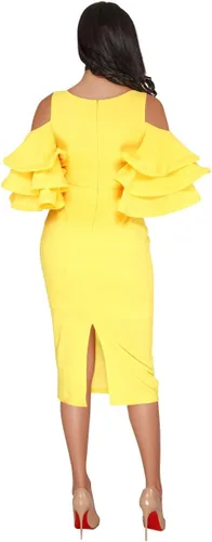 Vista 2 de VERWIN Vestido de noche con mangas con volantes y hombros descubiertos, cuello en V, elegante, sexy, para fiesta, noche, vestido ajustado