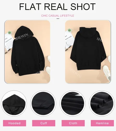 Vista 5 de Shewin - Sudadera con capucha para mujer, manga larga, informal, unicolor, ligera, holgada, con bolsillo