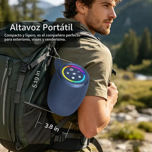 Vista 6 de Altavoz Bluetooth, altavoz inalámbrico portátil con sonido fuerte estéreo, BT5.3, IPX5 impermeable, emparejamiento TWS, para fiestas en casa al aire