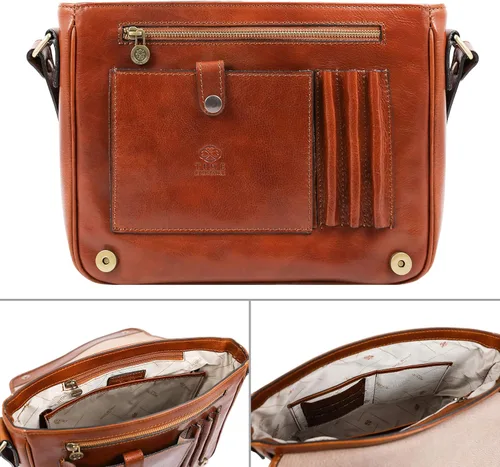 Vista 5 de Bolso bandolera de cuero para hombre bolso cruzado hecho a mano bolso de hombro fabricado en Italia resistente al tiempo