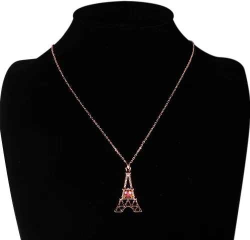 Vista 6 de Collar con colgante de torre Eiffel de París para mujer, chapado en oro rosaplatino