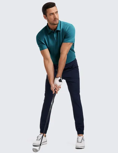 Vista 4 de CRZ YOGA Polo de golf para hombre, manga corta, absorbe la humedad, atlética, deportiva, casual, piqué
