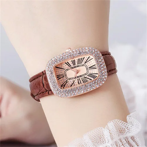 Vista 4 de CdyBox Popular reloj de diamante PU pulsera de cuero mujeres moda cuarzo reloj 4 paquete