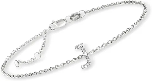 Vista 2 de RS Pure by Ross-Simons Diamond-Accented Single-Initial Bracelet in Sterling Silver