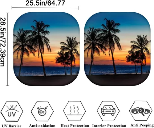 Vista 4 de Parasol para parabrisas de automóvil con estampado de playa tropical, protección universal para proteger el interior del automóvil, bloquea