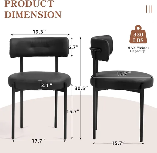 Vista 2 de Juego de 2 sillas de comedor de piel sintética sin brazos con patas negras Negro