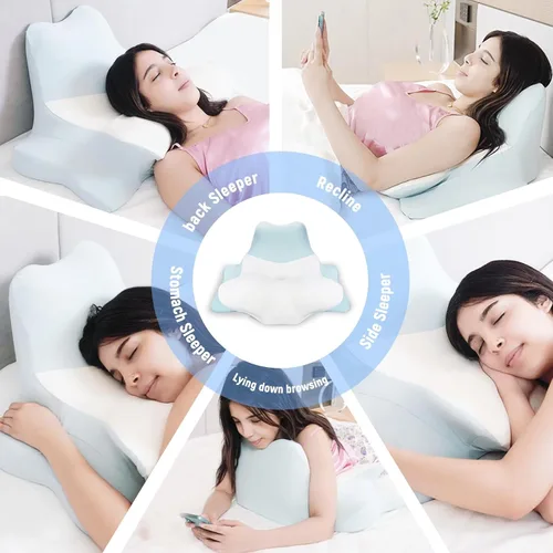 Vista 4 de Almohada cervical para aliviar el dolor de cuello y hombros para dormir, almohada ergonómica de espuma viscoelástica para dormir de lado, espalda