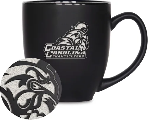 Vista 265 de Rico Industries - Taza de cerámica mate negra con grabado láser estándar de 15oz para NCAA (escuelas T & U) - Para bebidas calientes o frías