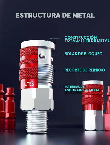 Vista 4 de EVOULTES 16 Piezas Juego Universal de Accesorios y Acoplado de Manguera de Aire de 1/4" NPT, Aluminio Ligero Con Enchufe de Conexión Rápida