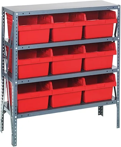 Vista 86 de Quantum QSBU-245BK Heavy Duty Shelving Unit with (7) Shelves and (24) QUS245 Black Bins for Garage Warehouse Storage Distribution 400 lb Load
