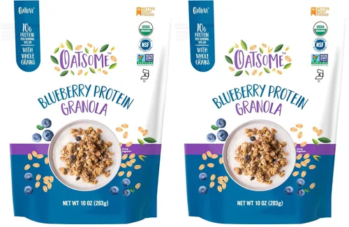 Vista 7 de Oatsome Granola de Proteína de Arándanos, 10g de Proteína, Sin Gluten, Hecha con Avena Orgánica de Grano Entero, Arándanos Reales y Semillas