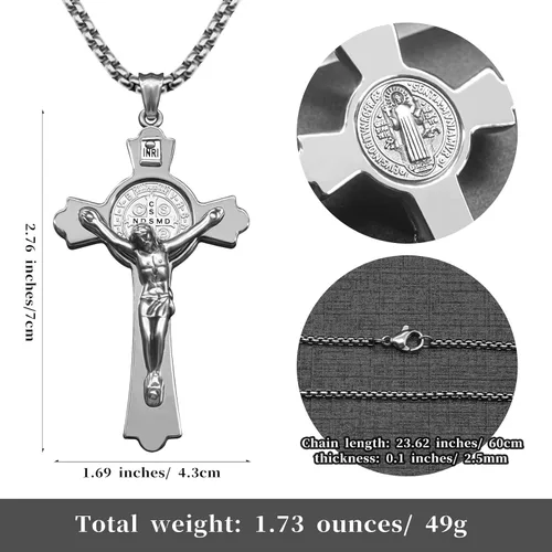 Vista 3 de Anwlki Collar de crucifijo de San Benito, medalla de San Benito, cruz bendiga seguridad, colgante religioso para hombres, mujeres, familia, padres